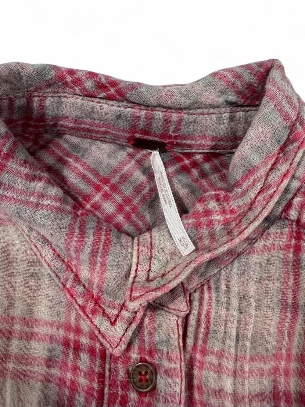 Free People Nordic Night Side Lace Up Plaid Gauze Shirt XS - Picture 4 of 7